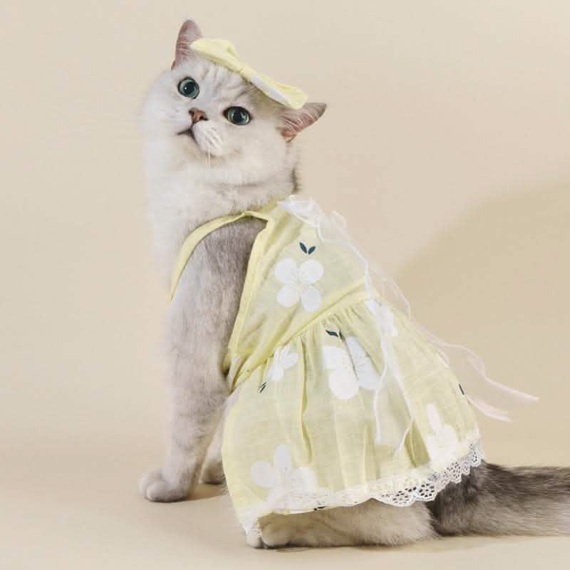 Spring Summer Dog Dress - Cotton Floral Pet Clothing - Vezir