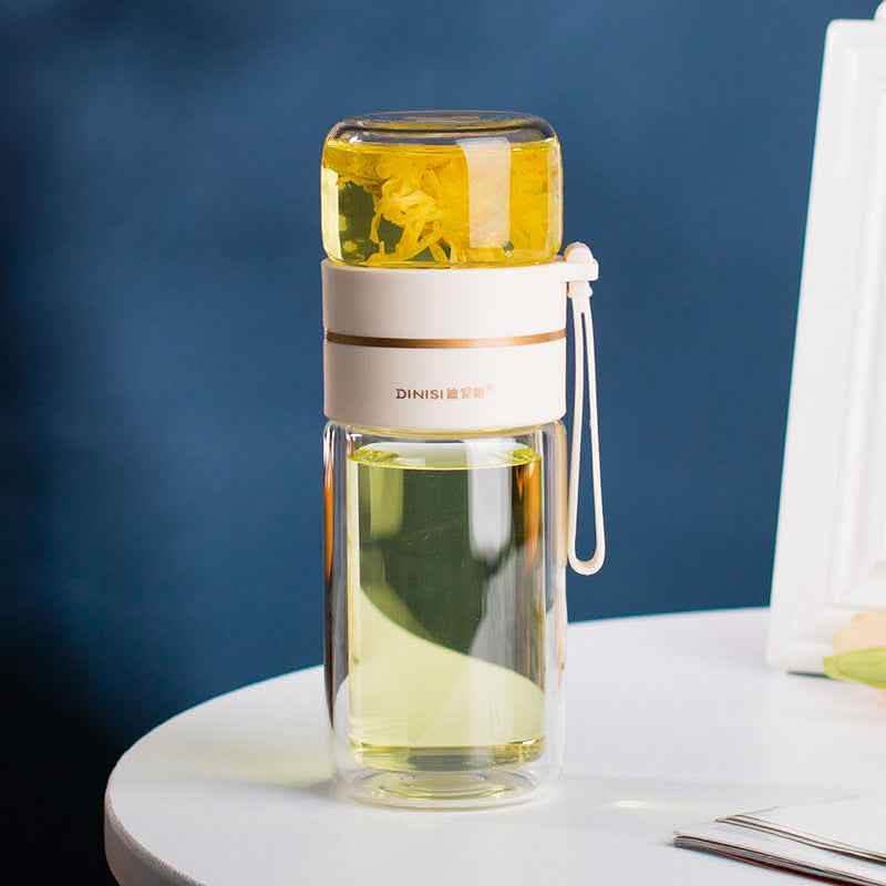 Glass Water Bottle - Tea Infuser Filter Double Wall Design - Vezir