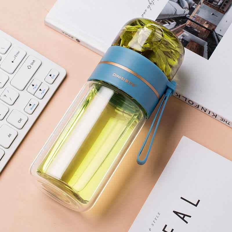 Glass Water Bottle - Tea Infuser Filter Double Wall Design - Vezir