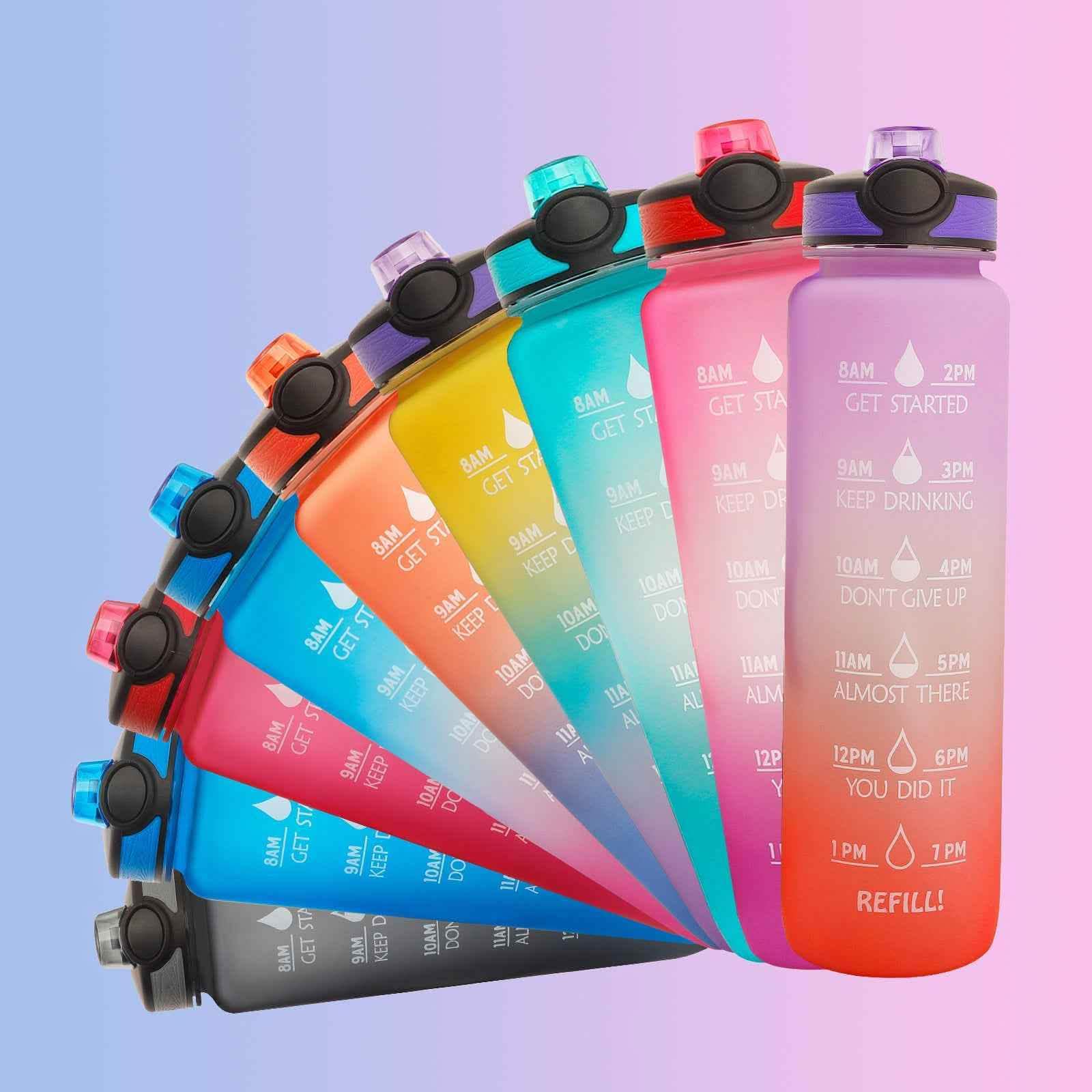 1L Tritan Water Bottle - Time Marker Motivational Sports Cup - Vezir