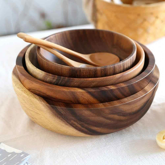 Natural Wooden Bowl - Kitchen Fruit Salad Serving Bowl - Vezir