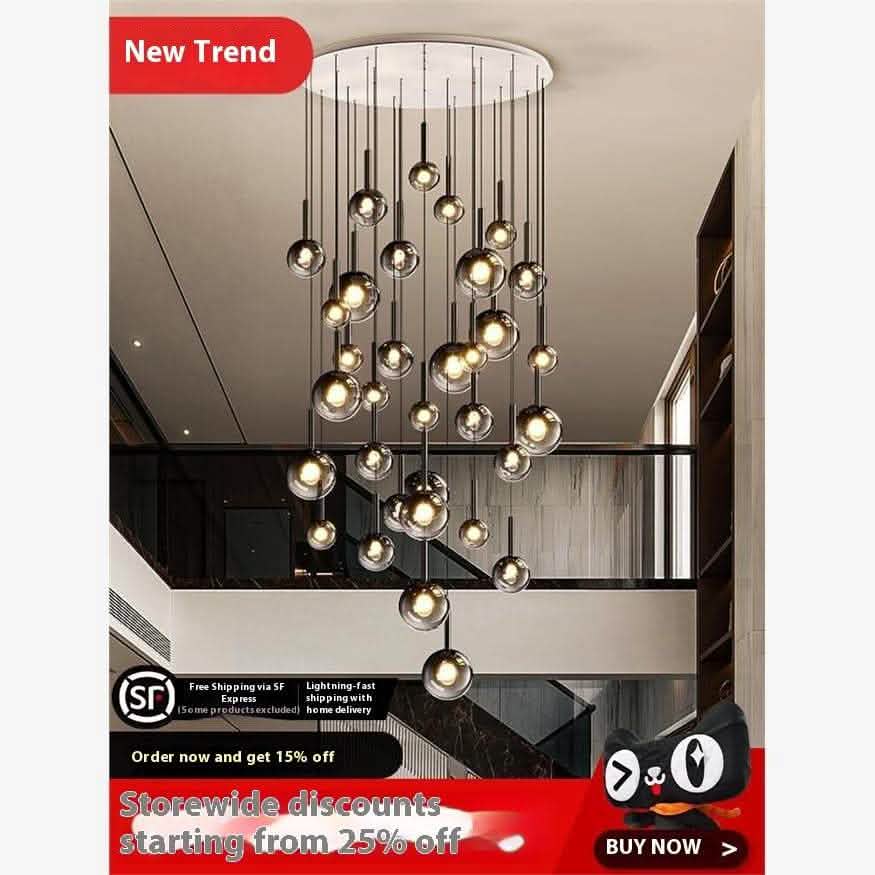 Luxury Glass Chandelier - Rotating Staircase Long Design - Vezir