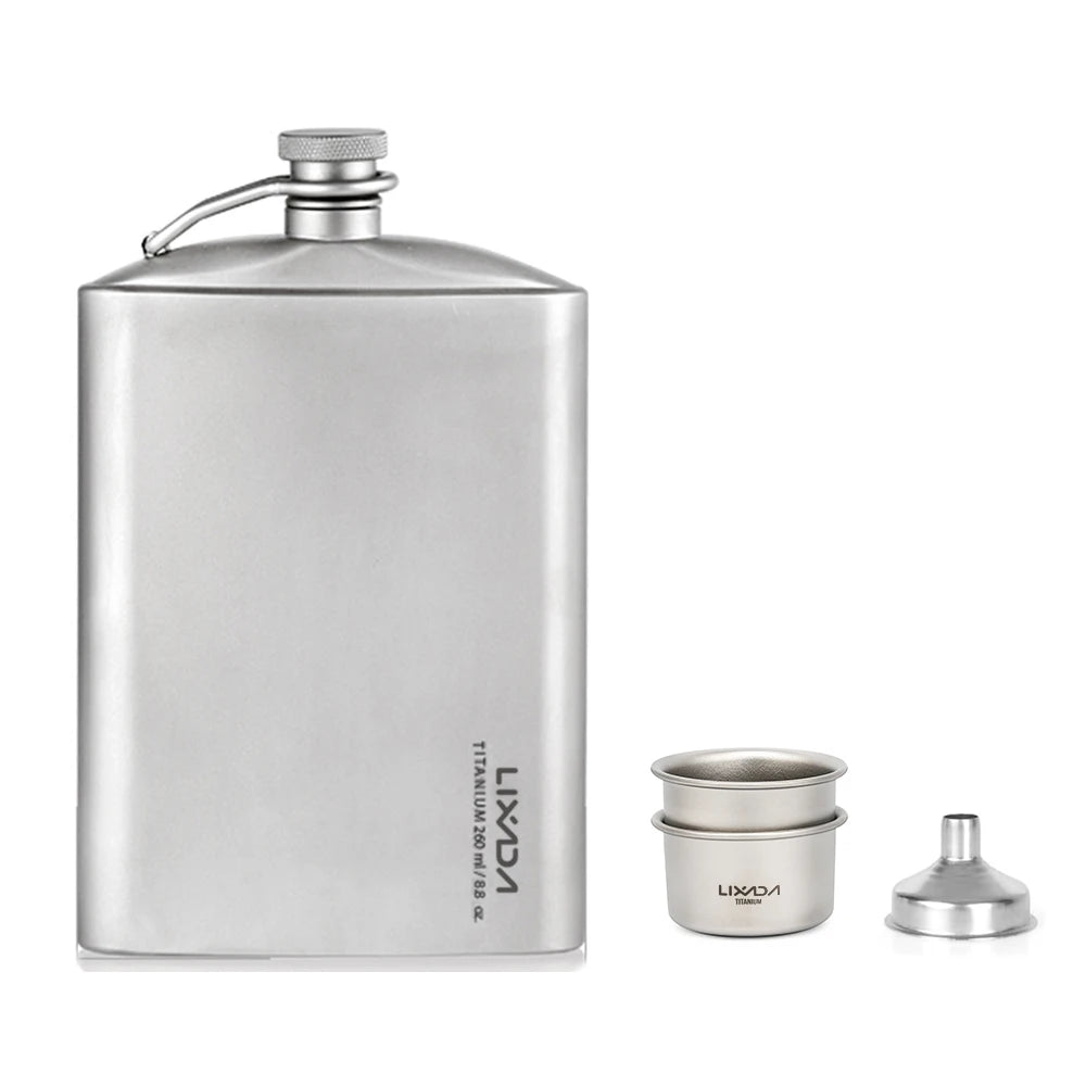 Lixada 260Ml Leakproof Titanium Flask Alcohol Whisky Wine Flask with Cup Set Good for Outdoor Camping Backpacking Travel Picnic