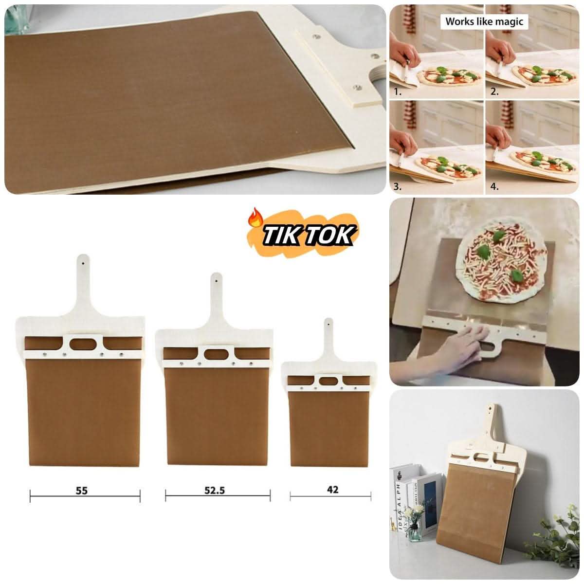Sliding Pizza Peel Set - 3 Sizes Wooden Handle Transfer - Vezir