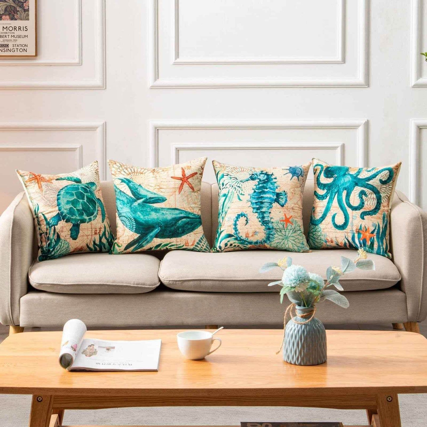 Sea Turtle Cushion Covers - Printed Throw Pillow Cases - Vezir
