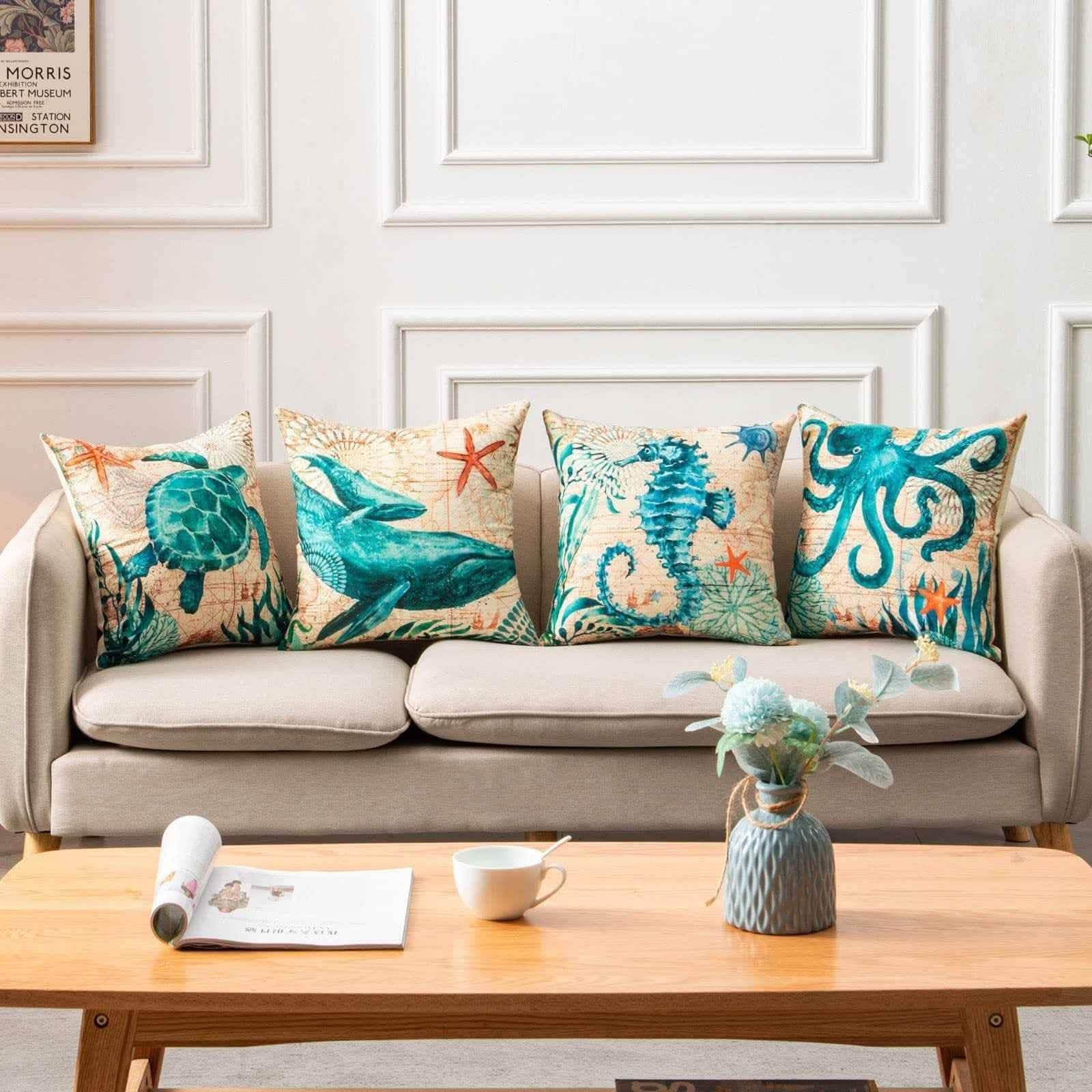 Sea Turtle Cushion Covers - Printed Throw Pillow Cases - Vezir