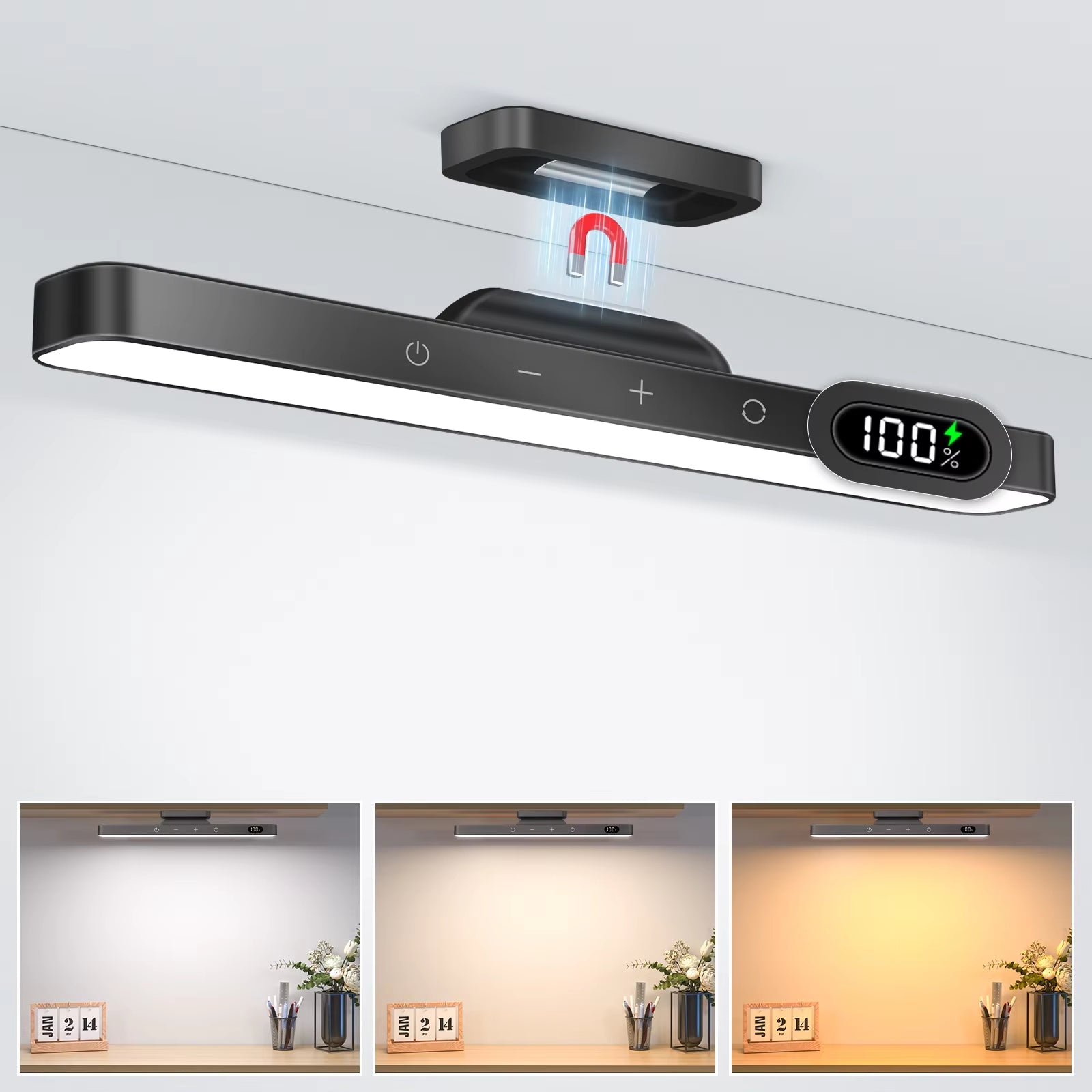 WILLED 5W Dimmable Night Light 3 Colors Adjustable Makeup Light with 2500Mah Rechargeable under Cabinet for Closet Bedside Desk