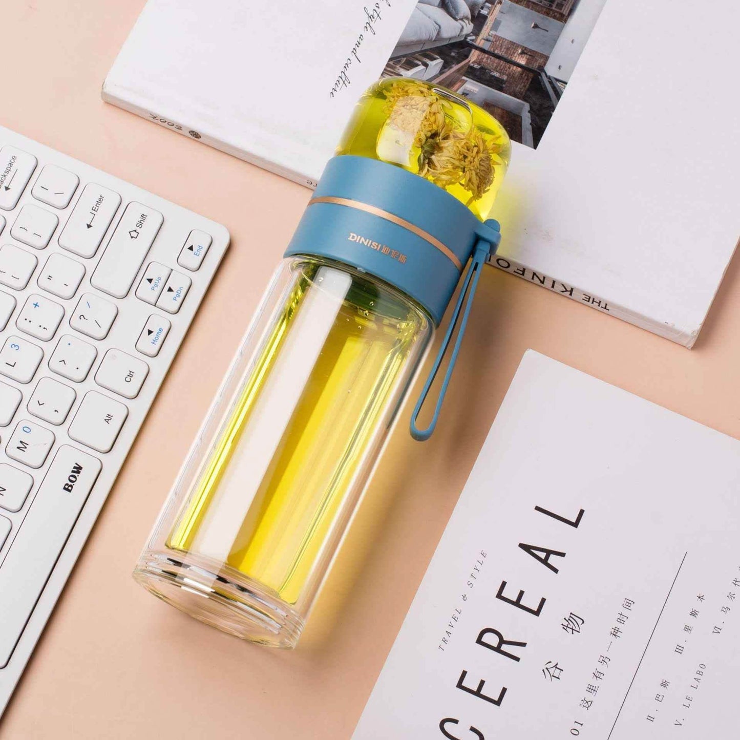 Glass Water Bottle - Tea Infuser Filter Double Wall Design - Vezir
