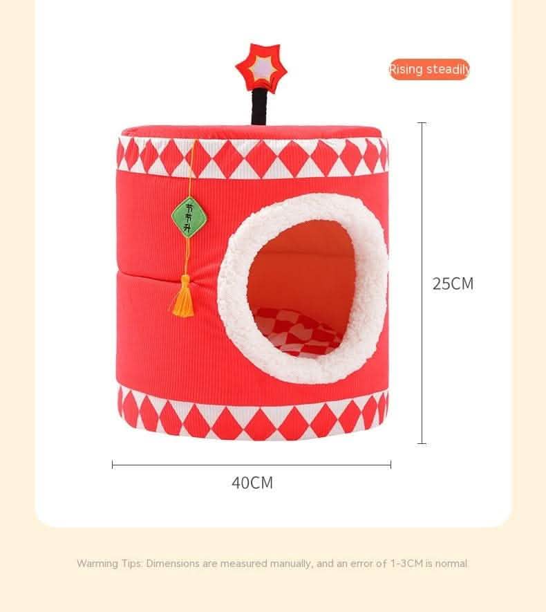 Lucky Persimmon Pet Nest - Festive Gift Box Cat House - Vezir