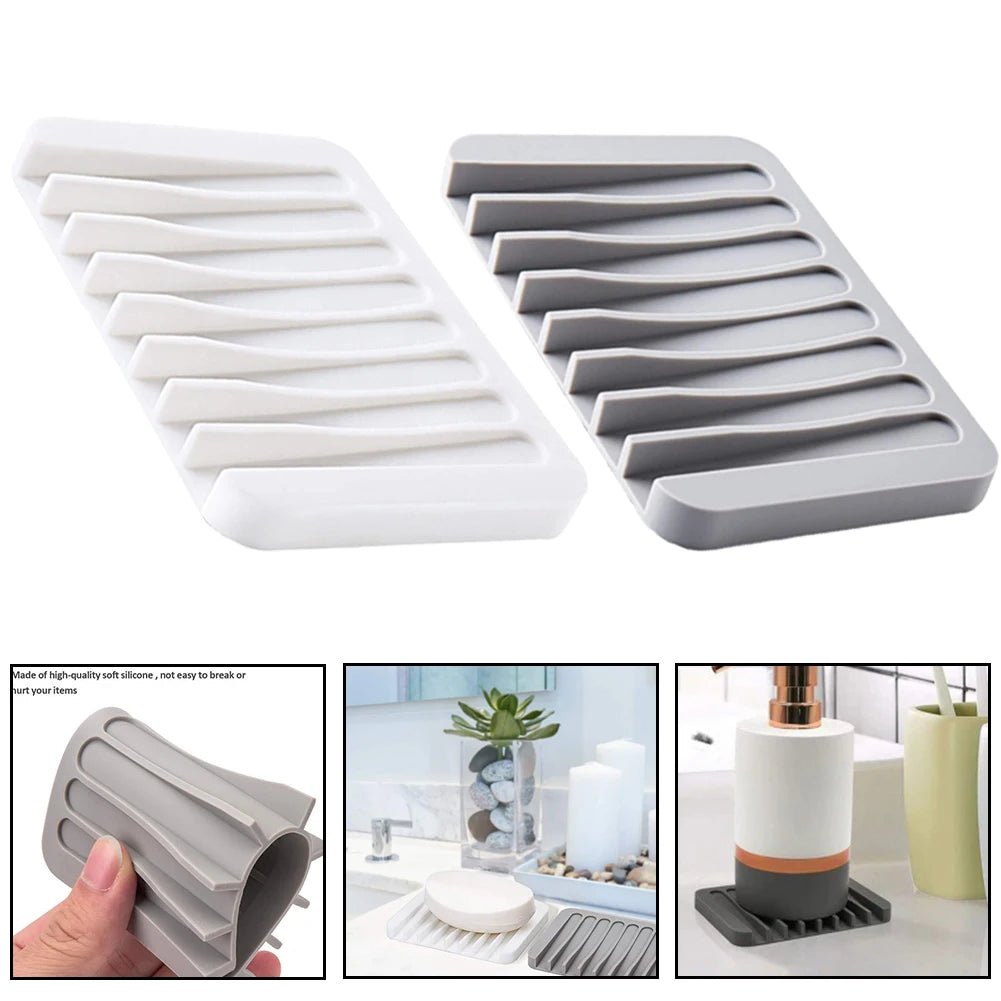 1/2 Pcs High Quality Silicone Self Draining Soap Dishes Innovative Soap Holder Saver Silicone Soap Holder anti Slip Pad