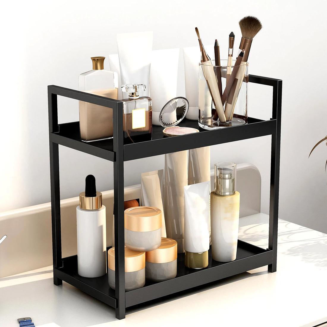 2 Tier,Desktop Storage Rack,Cosmetics Rack,Desk Office Stationery Storage Rack,Bathroom Vanity Organizer