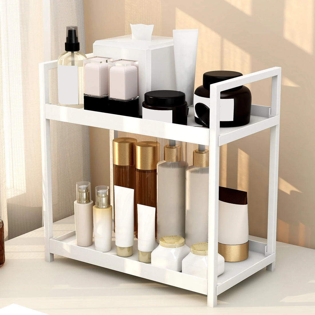 2 Tier,Desktop Storage Rack,Cosmetics Rack,Desk Office Stationery Storage Rack,Bathroom Vanity Organizer
