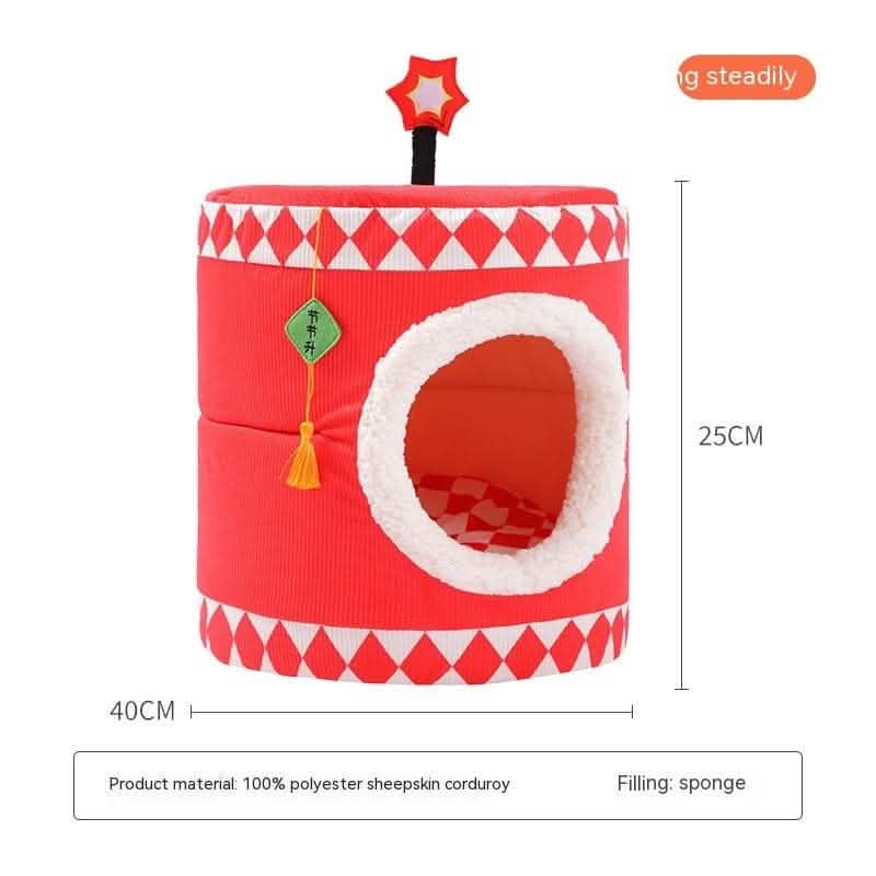 Lucky Persimmon Pet Nest - Festive Gift Box Cat House - Vezir