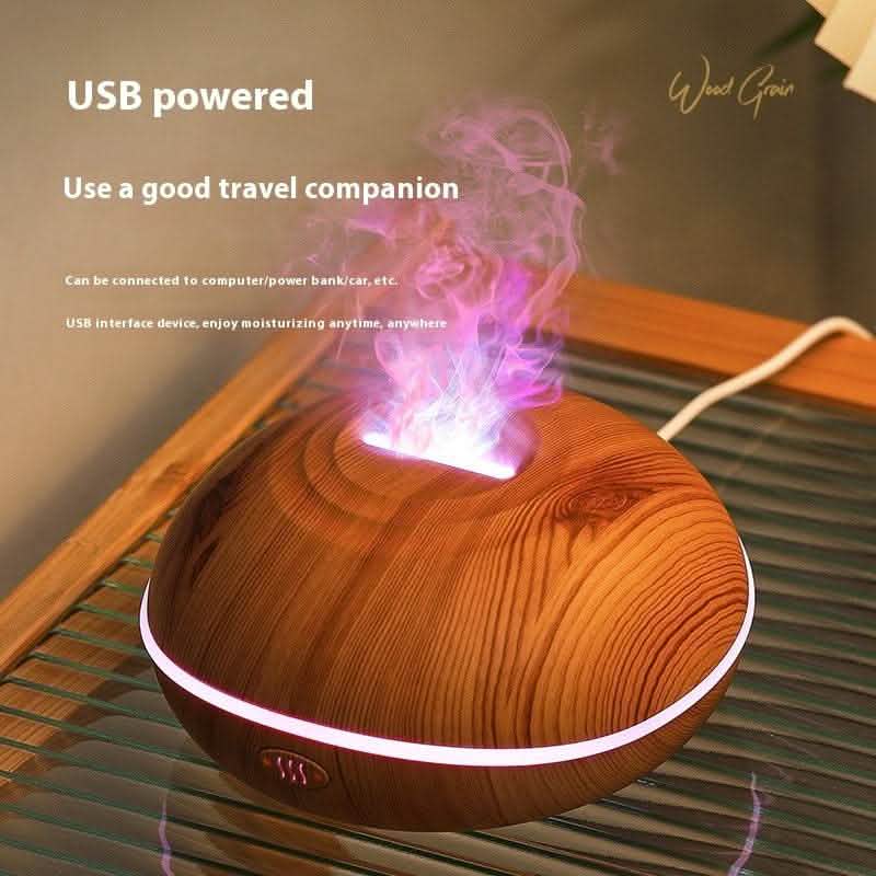 Wood Grain Flame Humidifier - Colorful Aromatherapy Diffuser - Vezir