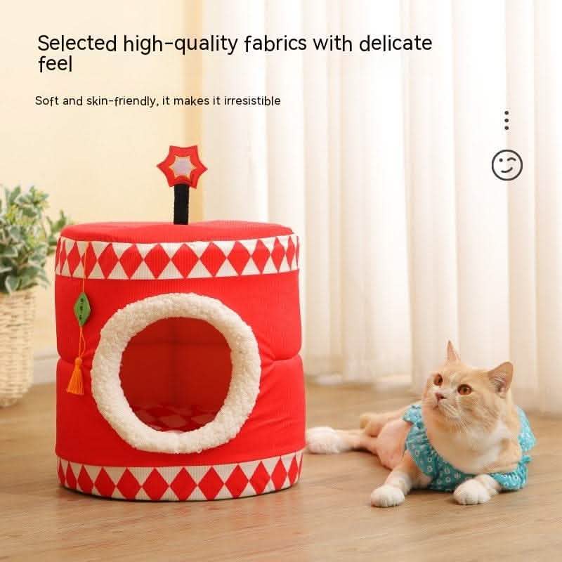 Lucky Persimmon Pet Nest - Festive Gift Box Cat House - Vezir