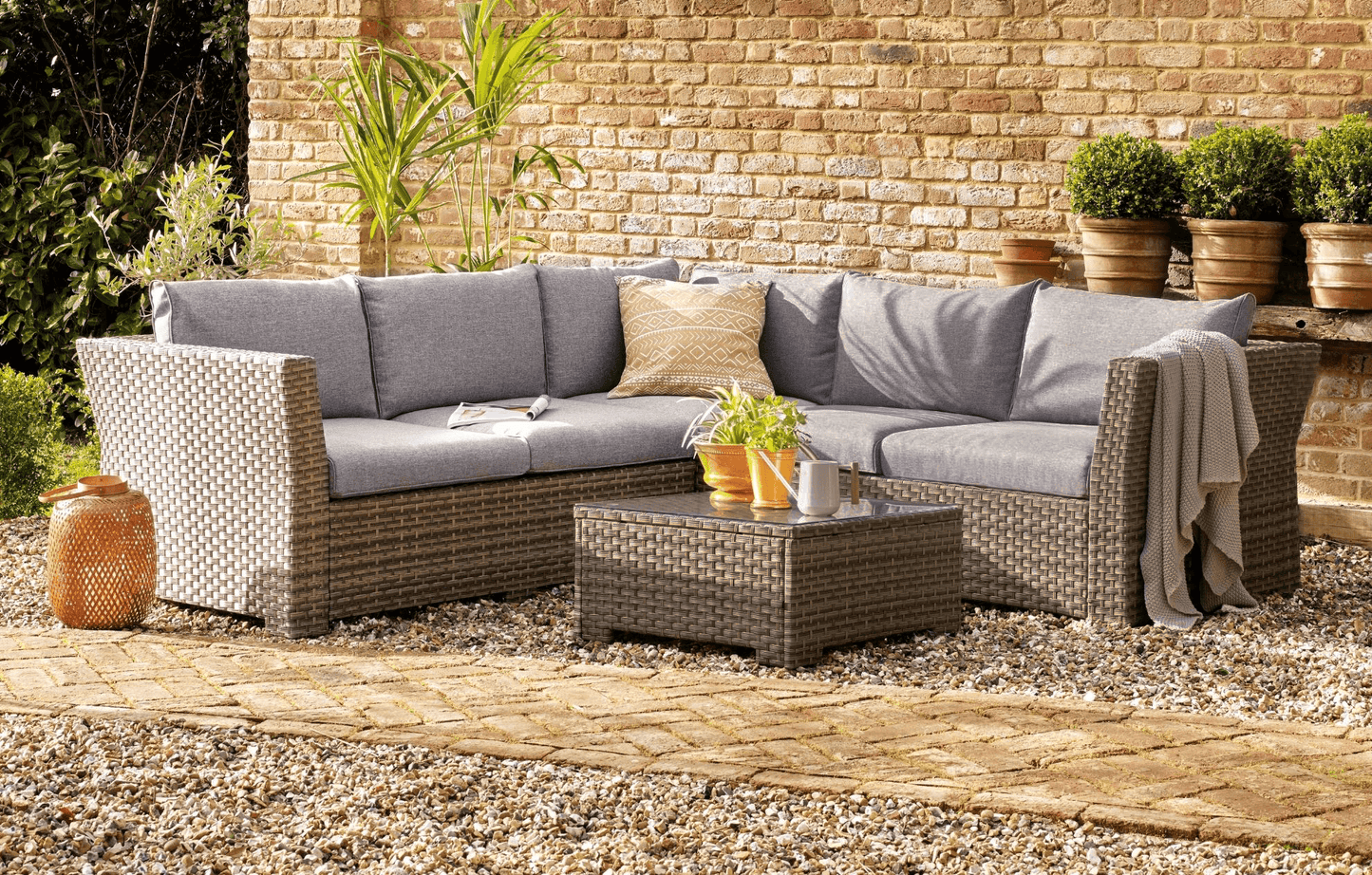 5 Seater Rattan Garden Corner Sofa Set Grey