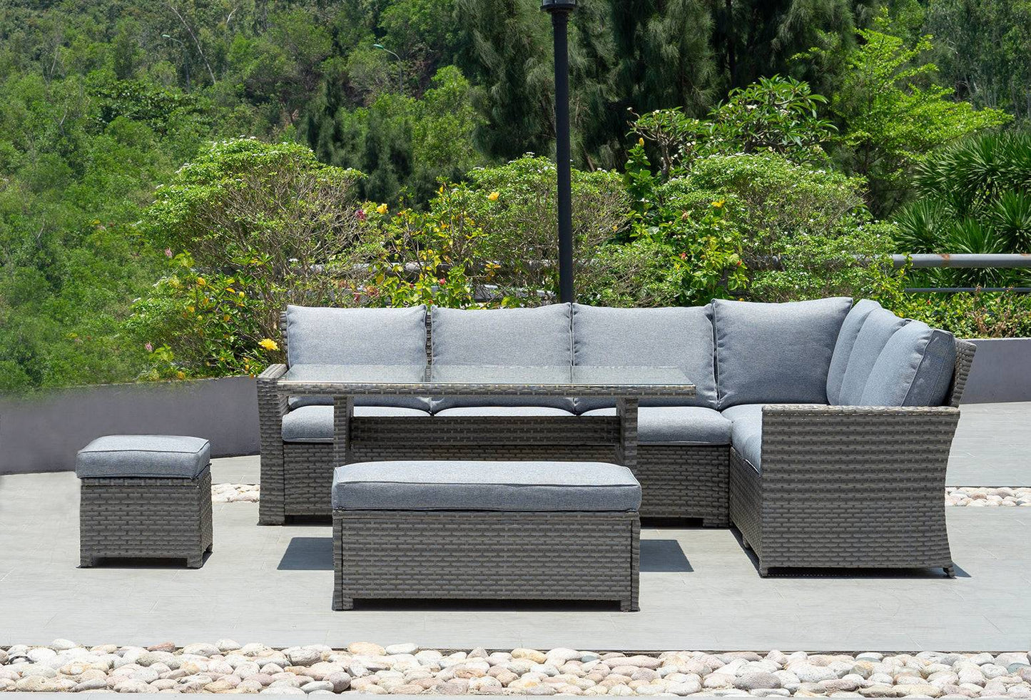Corner Rattan Dining Set - 9 Seater Palma Grey Lounge