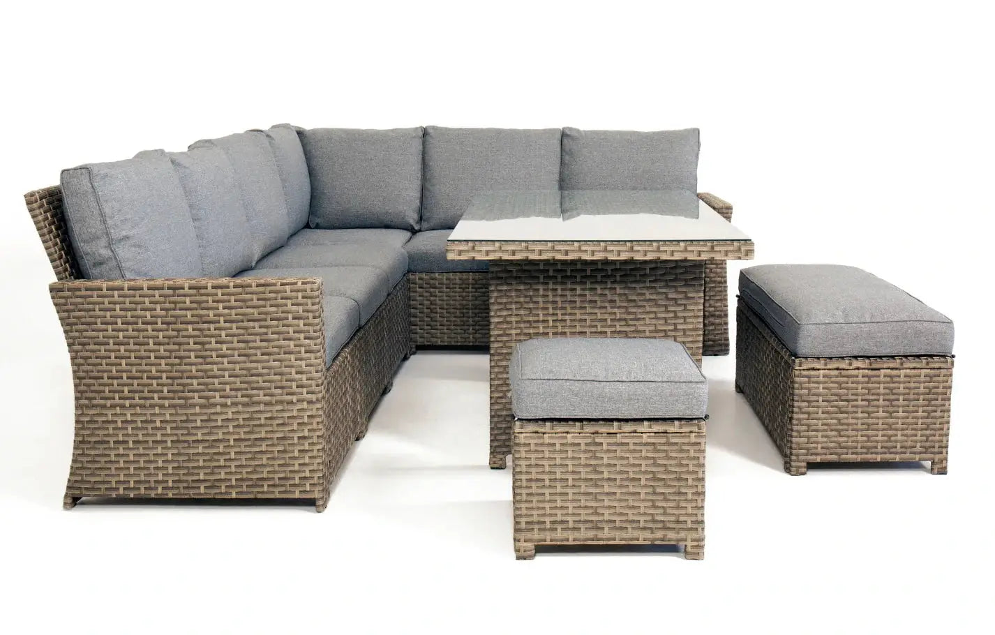 Corner Rattan Dining Set - 9 Seater Palma Grey Lounge