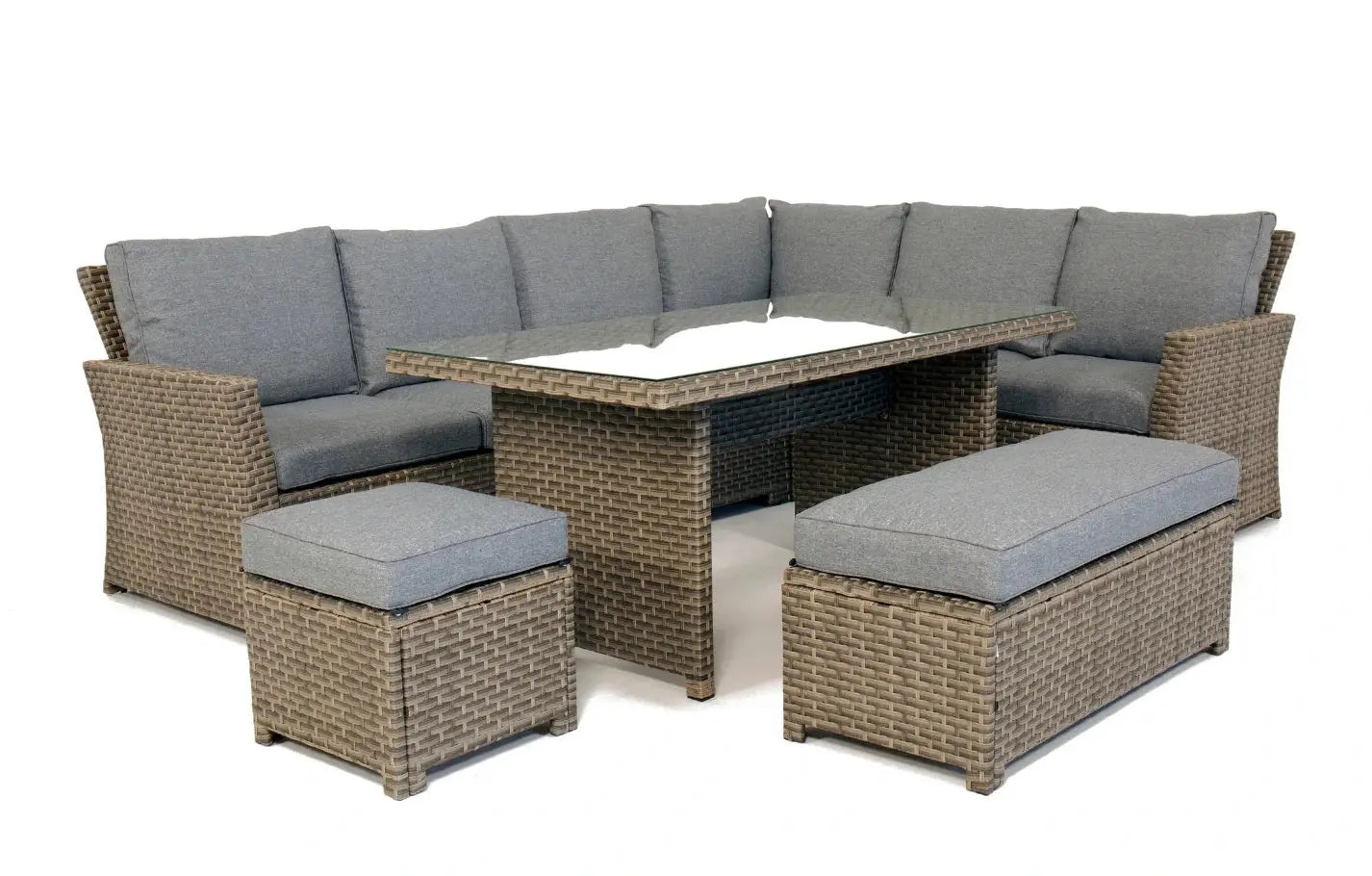 Corner Rattan Dining Set - 9 Seater Palma Grey Lounge