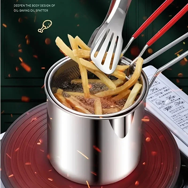 Stainless Steel Deep Fryer with Frying Basket Multifunctional Small Pot Kitchen Specific Frying Chicken and Other Cooking Toolss