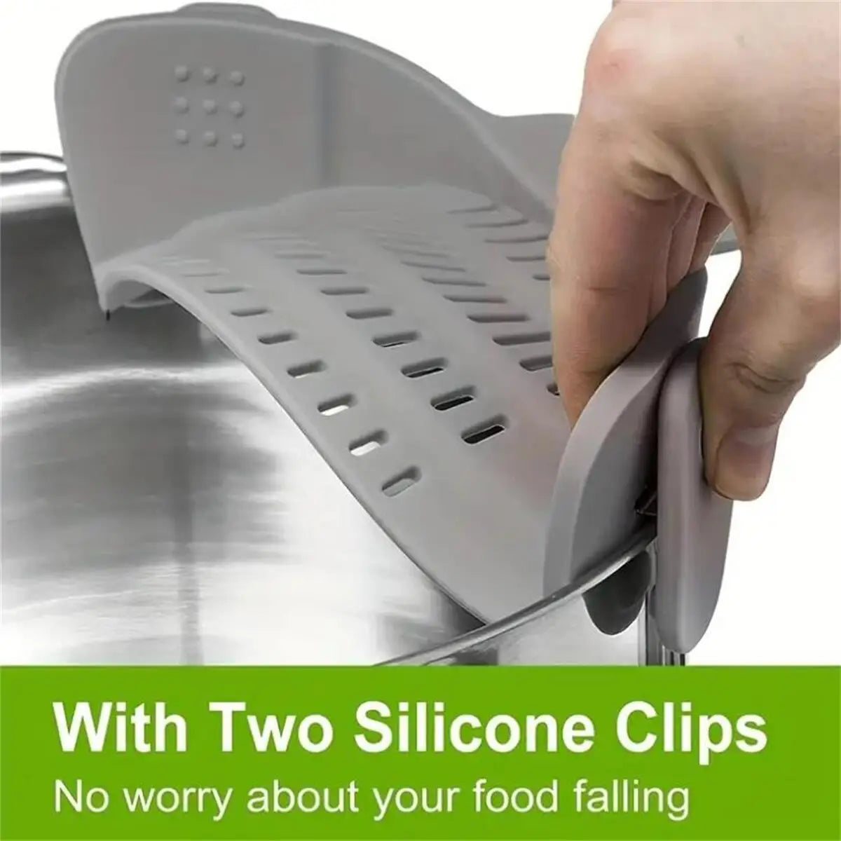 1Pc Adjustable Silicone Clip-On Strainer for Pots, Pans, and Bowls - Handheld Drainer for Noodles, Pasta