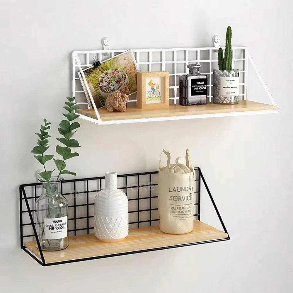 Wall Mounted Shelves without Drilling Wood Hanging Shelf for Living Room Bedroom Storage Basket Wall Decoration Rack Organizers