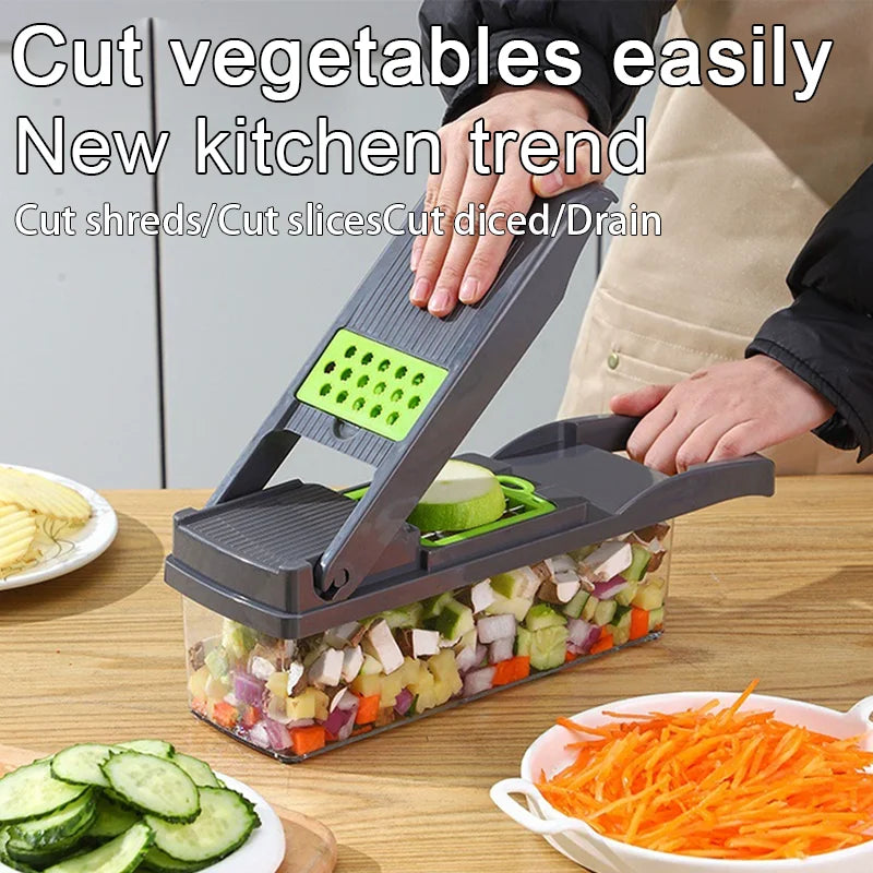 New 16 in 1 Multifunctional Vegetable Chopper Slicer Shredder with Basket Fruit Slicer Potato Shredder Carrot Grind Gadgets