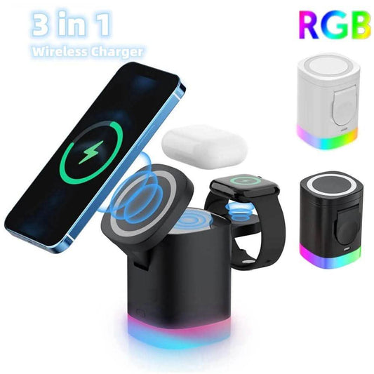 3-in-1 Wireless Charging Station - Magnetic Fast Charger RGB - Vezir