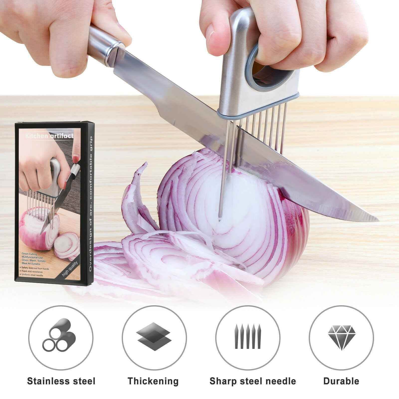 Onion Holder Slicer - Stainless Steel Vegetable Cutter - Vezir