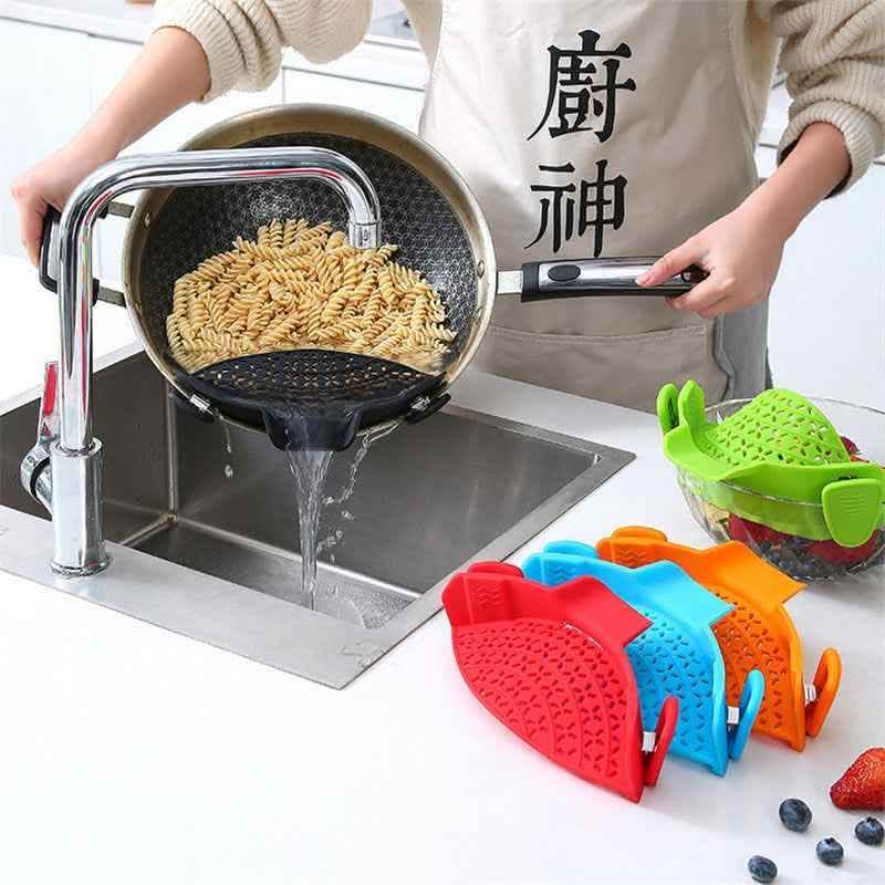Silicone Pot Drain Stopper - Kitchen Side Strainer Gadget - Vezir