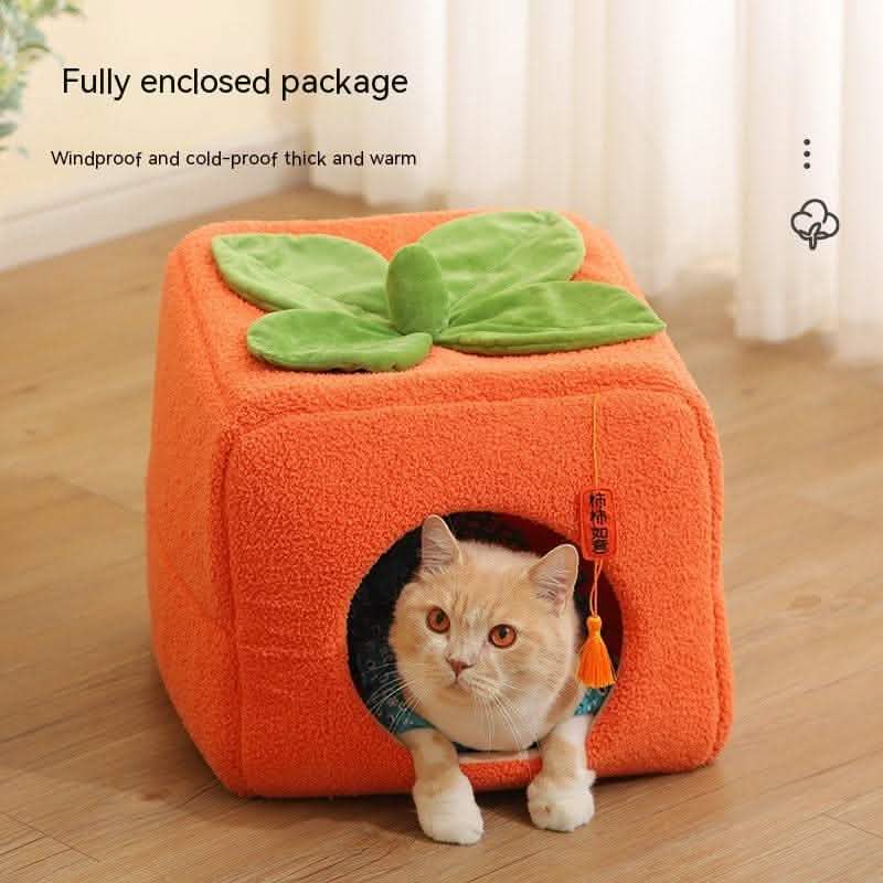 Lucky Persimmon Pet Nest - Festive Gift Box Cat House - Vezir