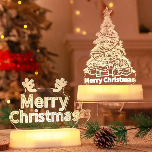 3D Christmas LED Night Light - Acrylic Holiday Decoration Lamp - Vezir