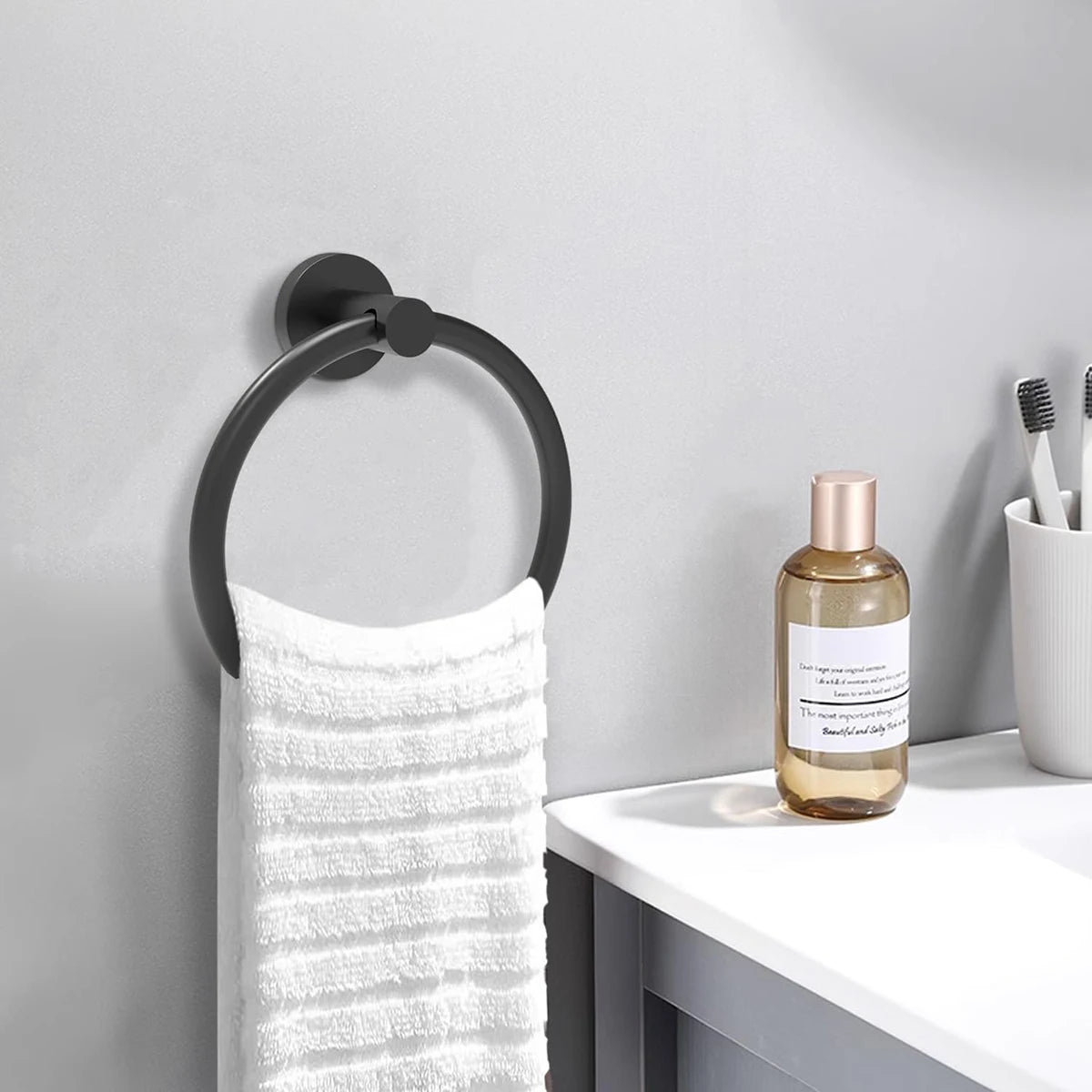 Bathroom Towel Ring Hardware Accessories Storage Holder 304 Stainless Steel Matte Black Hand Towel Holder round Towel Hanger