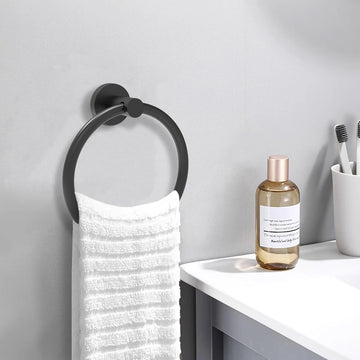 Bathroom Towel Ring Hardware Accessories Storage Holder 304 Stainless Steel Matte Black Hand Towel Holder round Towel Hanger