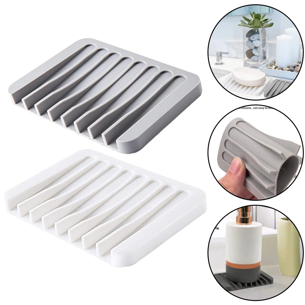 1/2 Pcs High Quality Silicone Self Draining Soap Dishes Innovative Soap Holder Saver Silicone Soap Holder anti Slip Pad