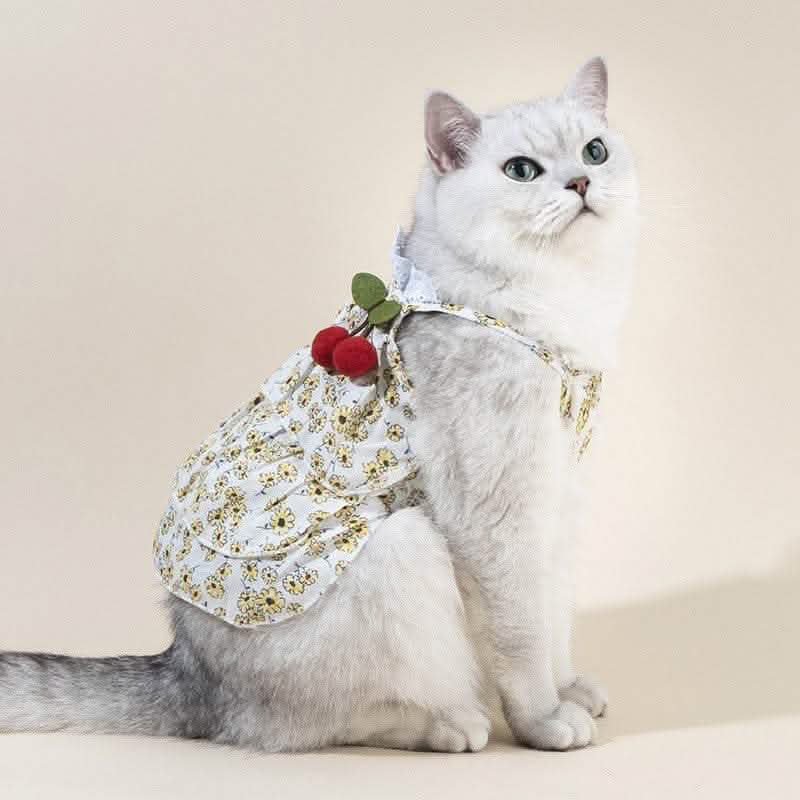 Spring Summer Dog Dress - Cotton Floral Pet Clothing - Vezir