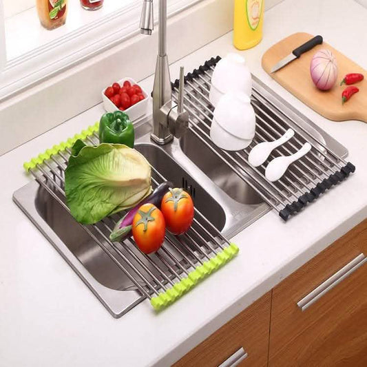 Folding Kitchen Drain Rack - Stainless Steel Sink Organizer - Vezir
