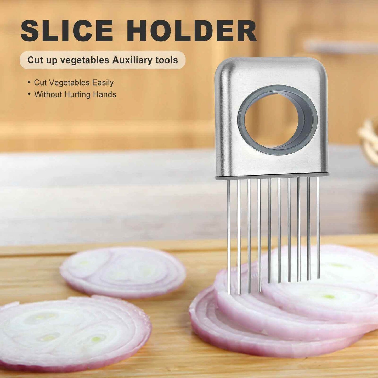 Onion Holder Slicer - Stainless Steel Vegetable Cutter - Vezir