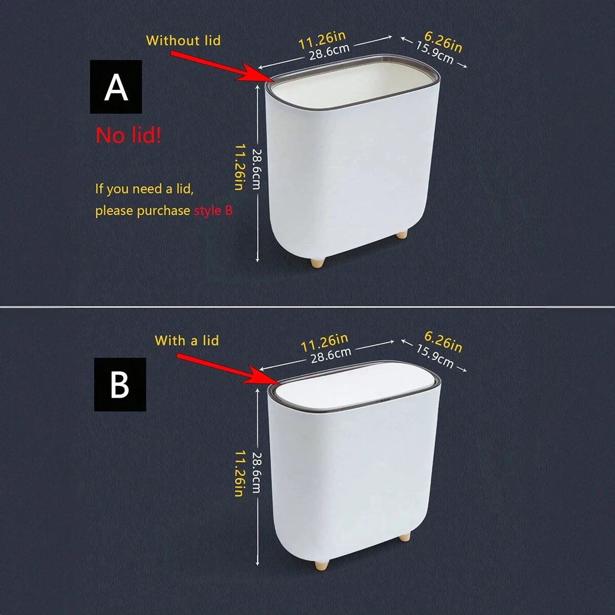 Bathroom Narrow Shape Trash Can Toilet Side Garbage Can with Lid Kitchen Odorproof Trash Bin Covered Trash Can Wastepaper Basket