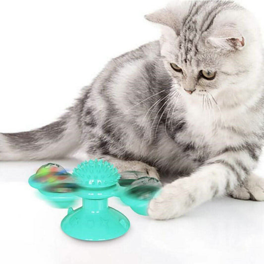 Interactive Windmill Cat Toy - Rotating Suction Cup Catnip Toy - Vezir