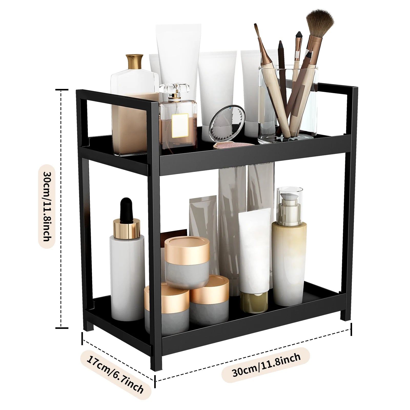 2 Tier,Desktop Storage Rack,Cosmetics Rack,Desk Office Stationery Storage Rack,Bathroom Vanity Organizer