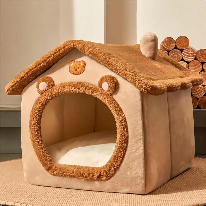 SnuggleCottage™ Plush Pet House – Foldable Indoor Hideaway for Cats & Small Dogs