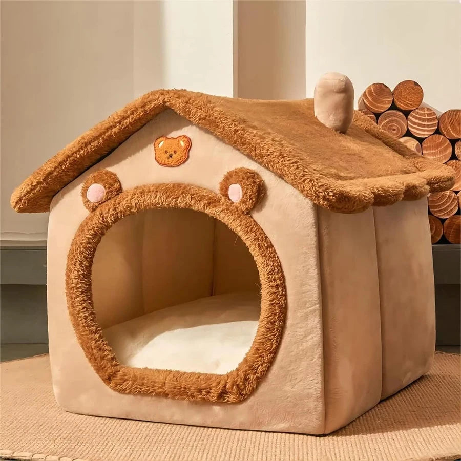SnuggleCottage™ Plush Pet House – Foldable Indoor Hideaway for Cats & Small Dogs