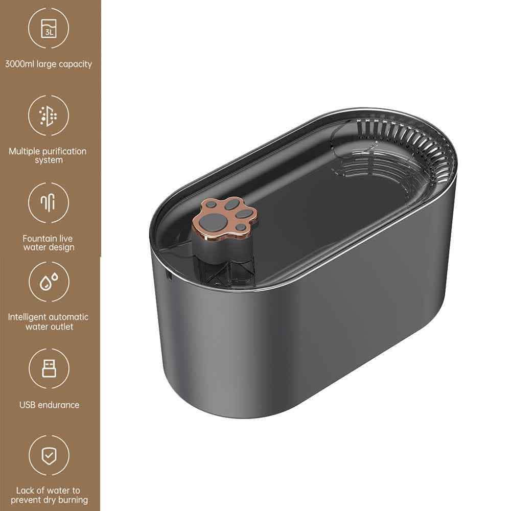 Elite 3L Cat Water Fountain - Ultra-Quiet LED Smart Dispenser - Vezir