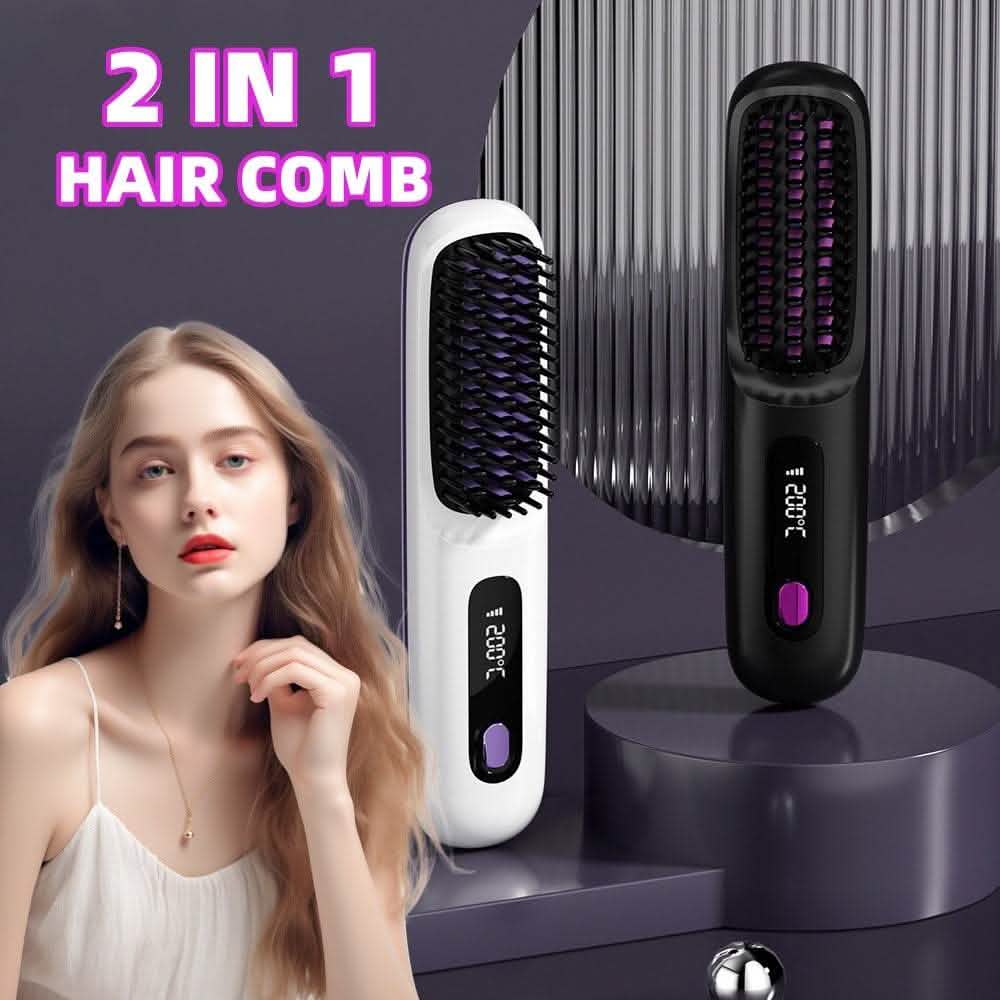 2-in-1 Wireless Hair Straightener - USB Charging Hot Curler - Vezir