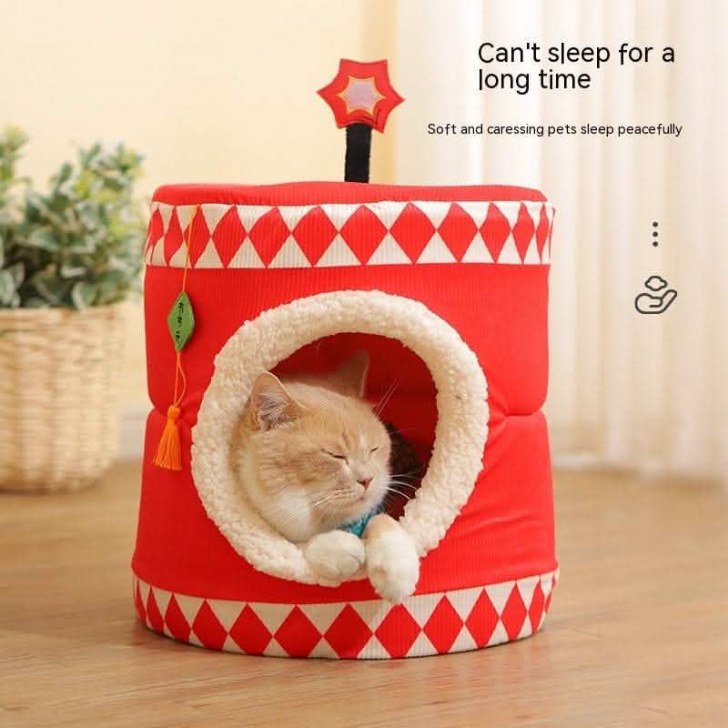 Lucky Persimmon Pet Nest - Festive Gift Box Cat House - Vezir