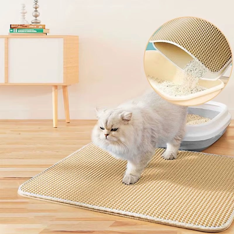 Pet Cat Litter Mat Waterproof Double Layer Cat Litter Trapping Pet Litter Box Mat Clean Pad Products for Cats Accessories Khaki