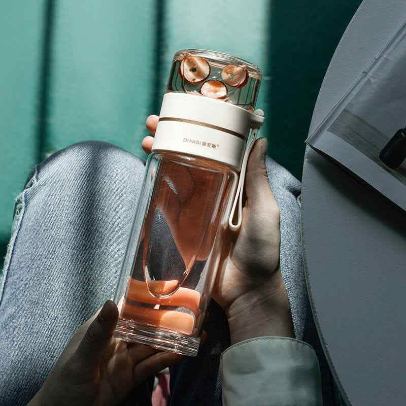 Glass Water Bottle - Tea Infuser Filter Double Wall Design - Vezir