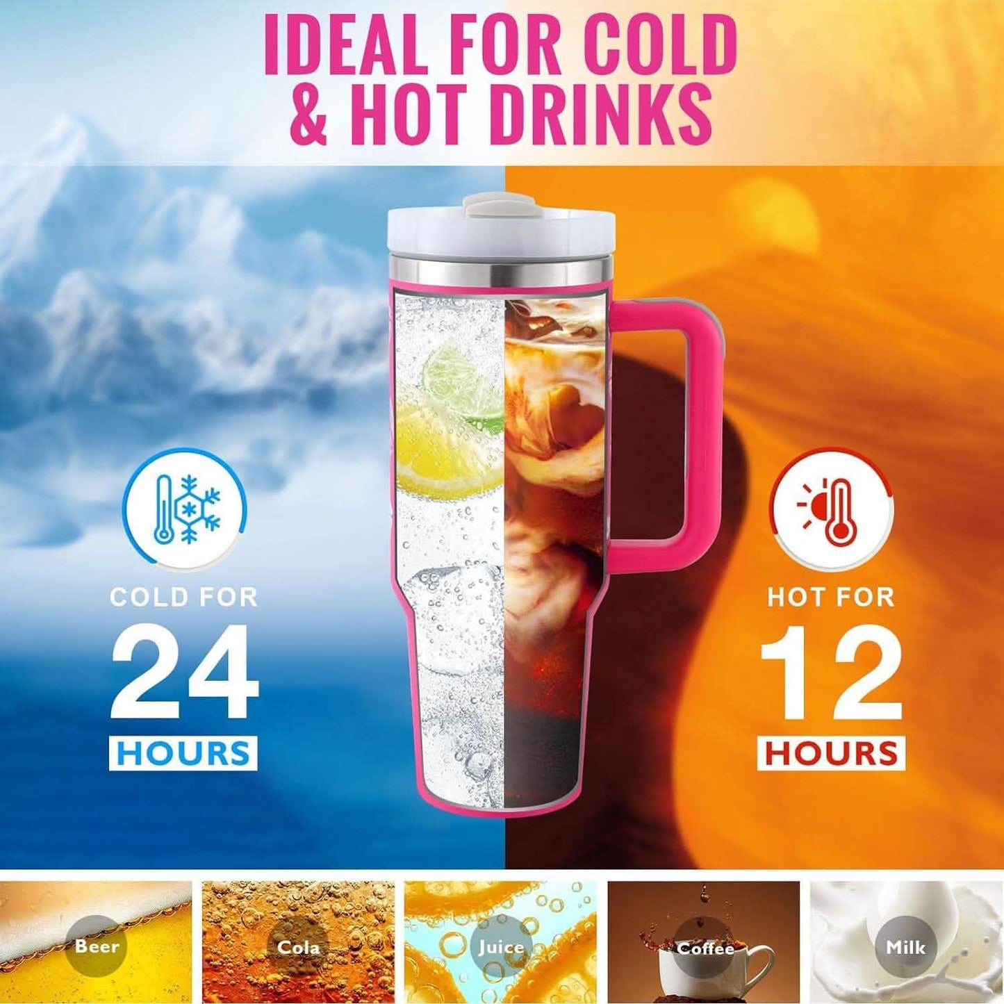 40oz Insulated Tumbler - Stainless Steel Travel Mug with Handle - Vezir