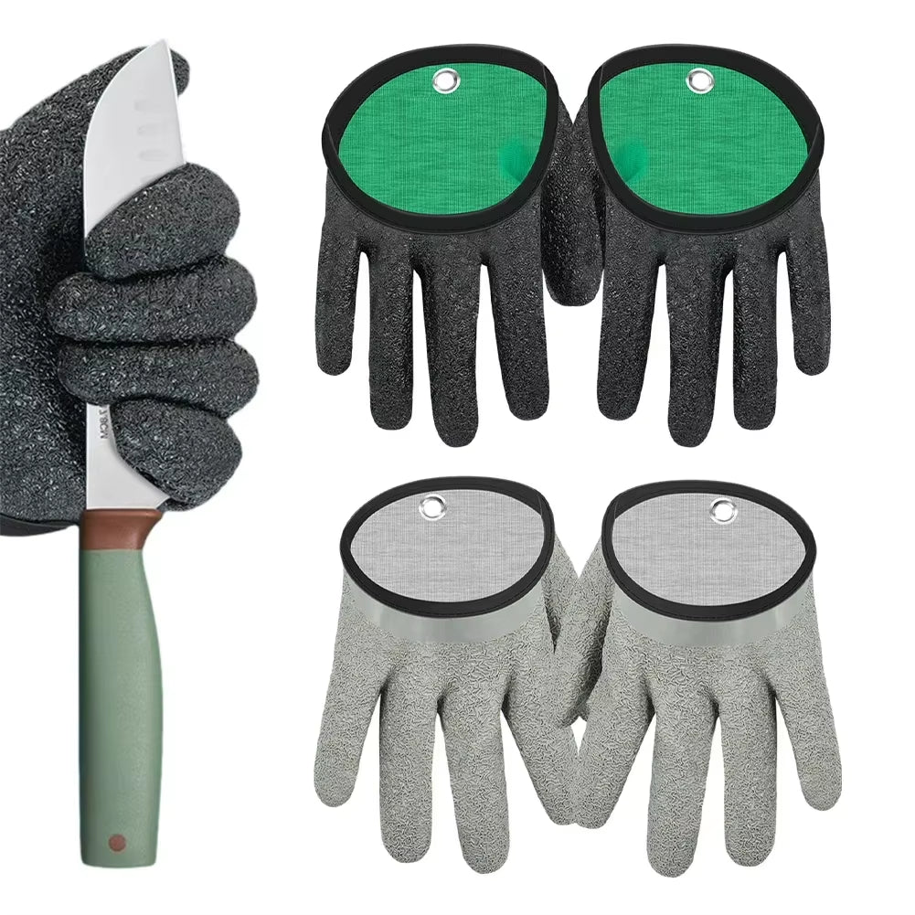 Fishing Gloves Catch Fish Anti-Slip Durabl Knit Full Finger Waterproof Work Cutproof Glove Clasp Left Right Apparel Protect Hand